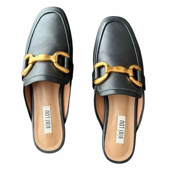 Bibi Lou Black Mule Loafers Gold Bit Detail Size 37 New - Picture 6 of 10
